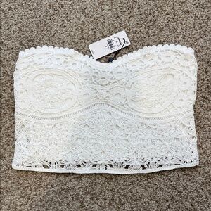 White crochet Strapless Top